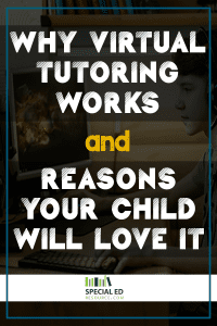 Young boy sitting in front of his computer at home doing virtual tutoring and loving it!