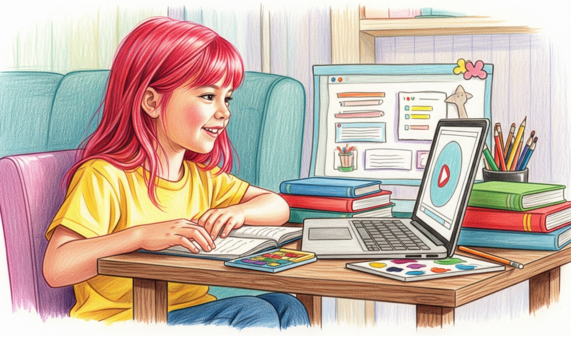 Special needs student learning with virtual tutor at home