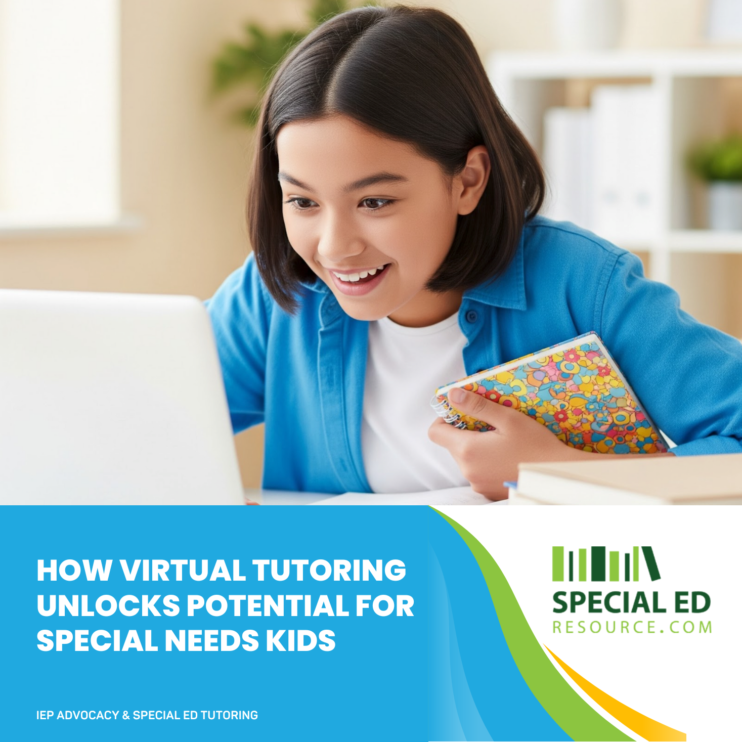 Special needs student learning with virtual tutor at home