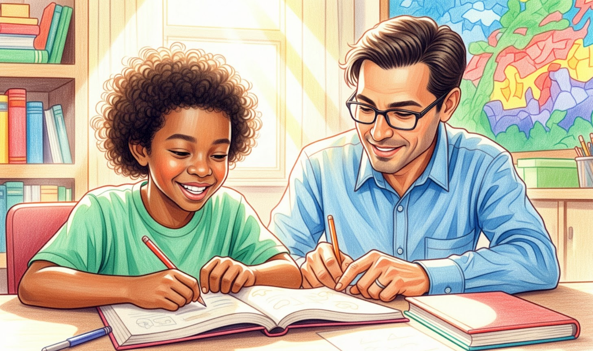 Parent and homeschool child working together with special education support